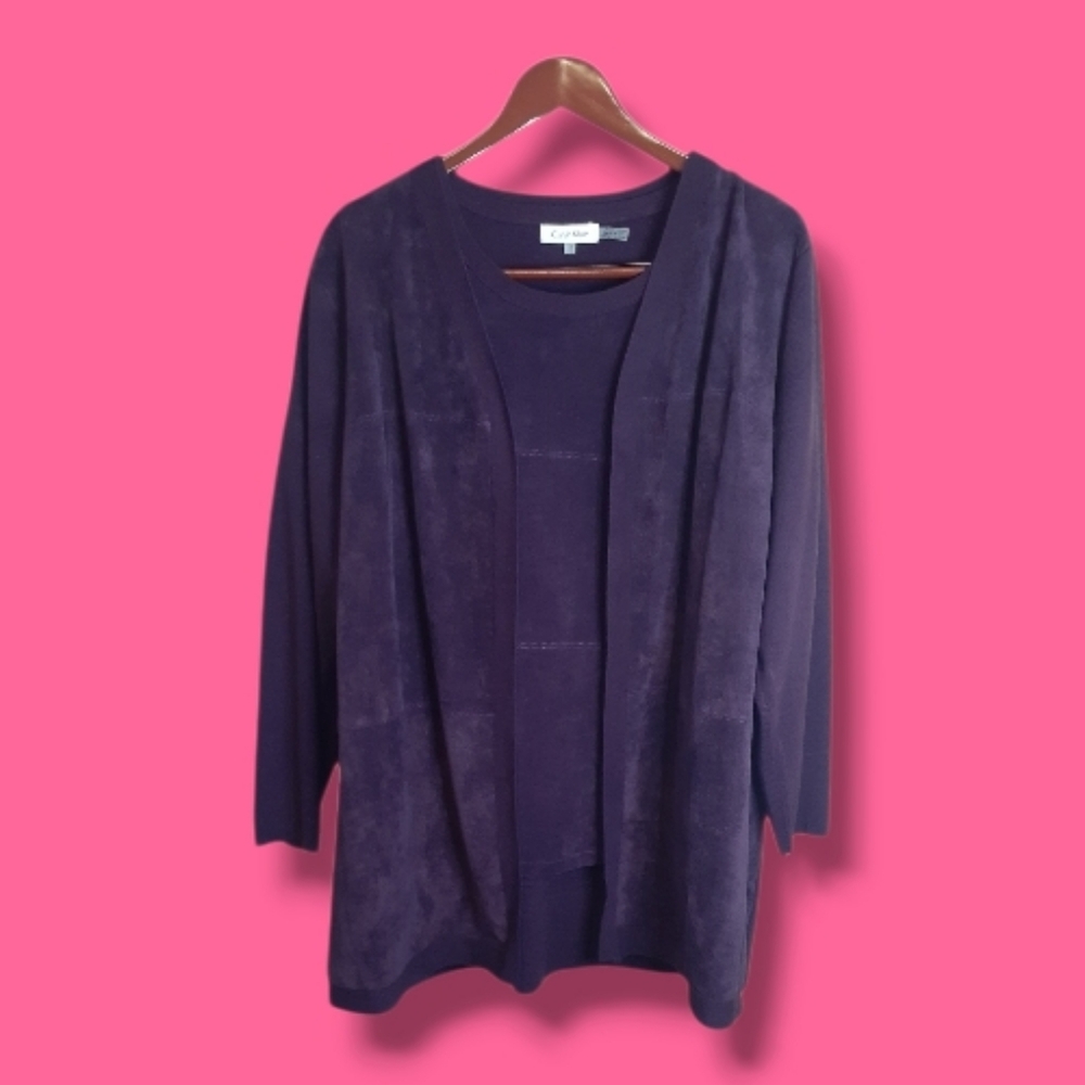 Calvin Klein Women's Faux Suede And Knit Purple Cardigan And Tank Top Set